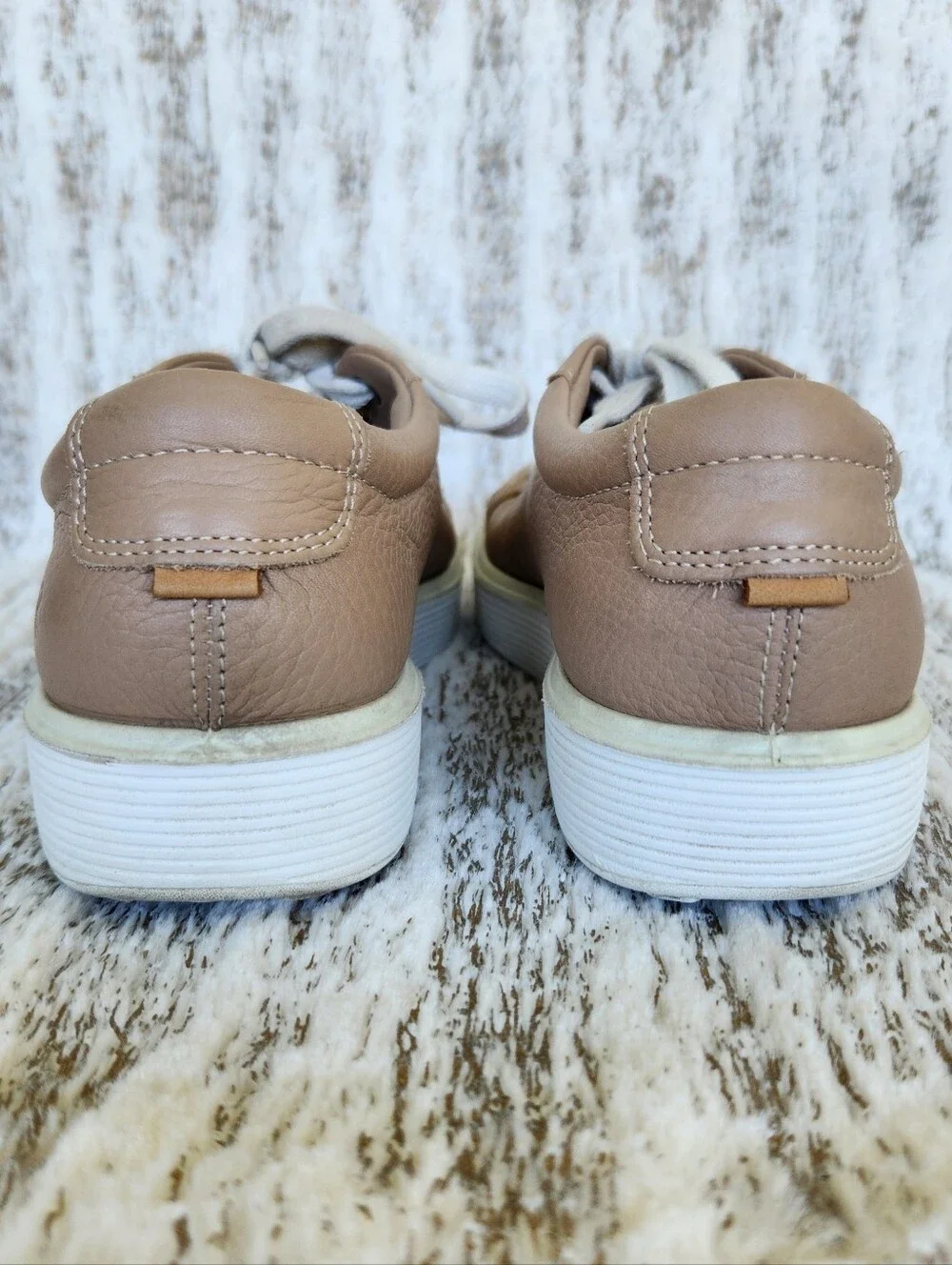 Ecco "Soft 60" Leather Sneakers Nude Tan Low Lace-up | Women's Size US 8 / 39 - Picture 5 of 12